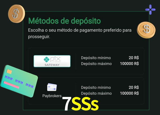 O cassino 7SSs oferece uma grande variedade de métodos de pagamento